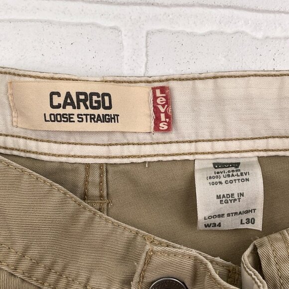 Levis Pants Mens 34W‎ 30L Tan Cargo Loose Straight Leg Cotton Bat Wing VTG Egypt - Picture 5 of 12